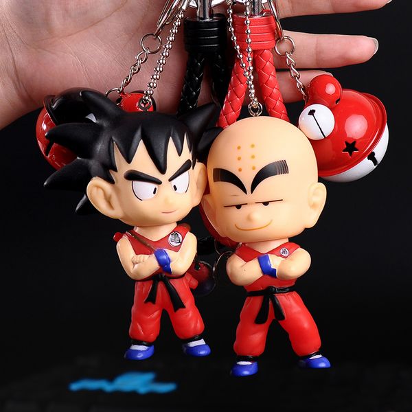 

cute anime llavero monkey keychain goku pvc key chain leather rope key ring pompon fur pom pom keychains bag pendant, Silver