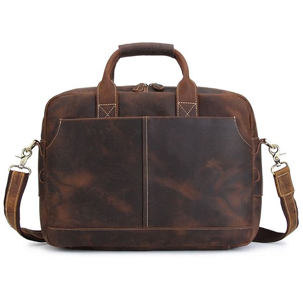 

boleke european style natural crazy horse leather men's handbag big 15" lapbag vintage genuine leather men briefcase