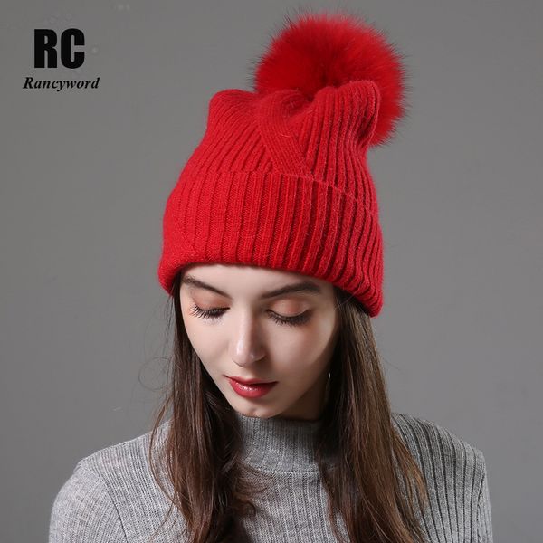 

rancyword] winter hats for women wool knitted angora hat beanies female warm fur skullies beanie for girl rc2053-3, Blue;gray