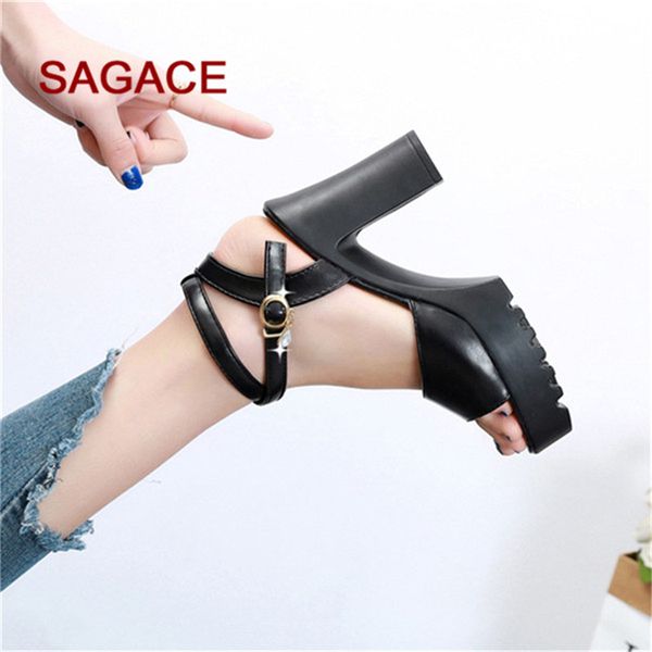 

2020 women sandals fashion women shoes spring/ autumn all match square high heel wedding shoes ladies sandals, Black