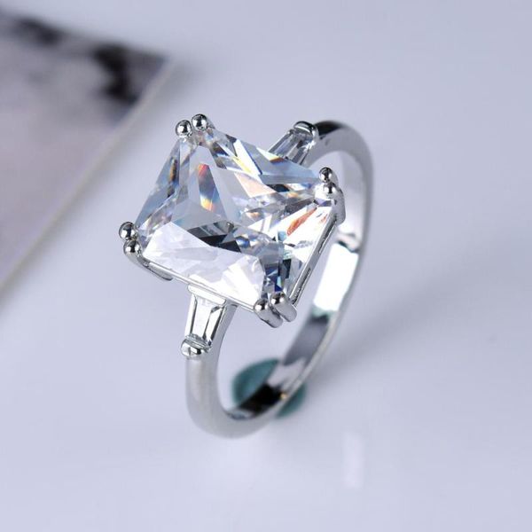 

simple fashion rectangular rings with inlay full cubic zirconia romantic white gold rings for women party jewelry gift, Golden;silver