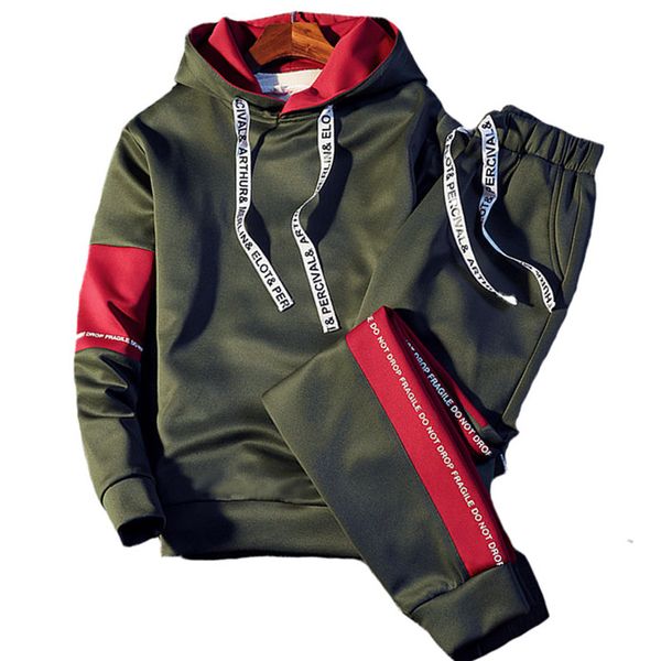 

loldeal men sporting hooded hoodie brand tracksuit men quality + pants two piece sweat set jogger track suit for, Gray