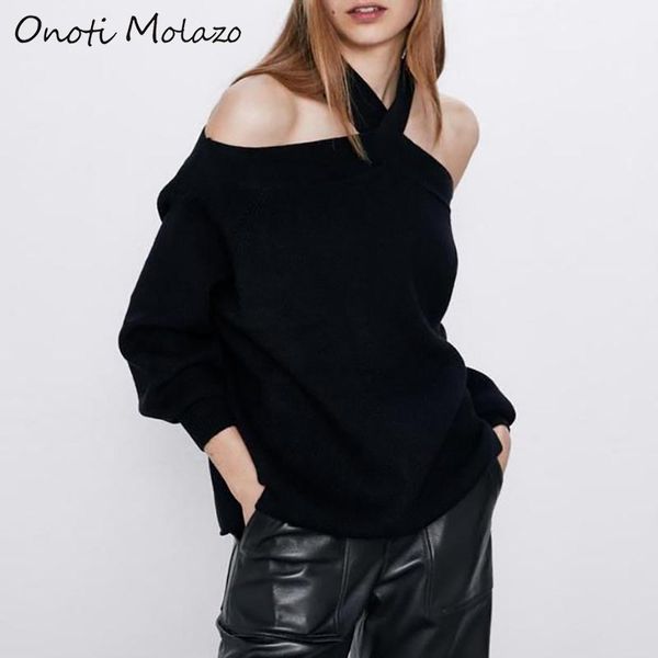 

onoti molazo solid knitted sweaters pullovers casual off shoulder autumn elegant ladies pullovers sweater female 2020 spring new, White;black