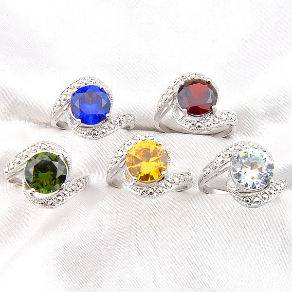 

luckyshine europe popular for women rings 925 sterling silver mix color rings fashion peridot brazil citrine gems round party rings, Golden;silver