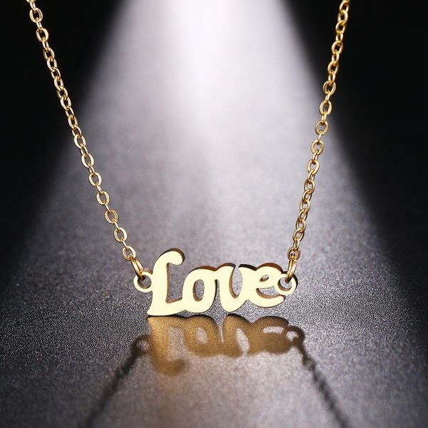 

dotifi stainless steel necklace for women man love word sharp gold and silver color pendant necklace engagement jewelry