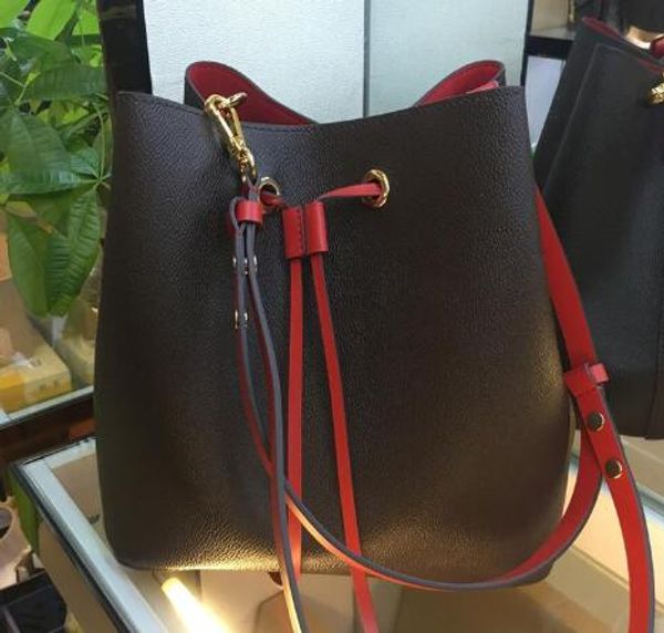 

shoulder neonoe bucket bag real classic purse shopping printing flowers tote bag crossbody messenger leather handbags rncef, Red;black