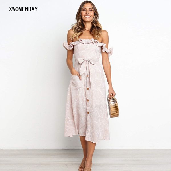 

new off shoulder bow lace up summer dress sleeveless backless pockets buttons floral print knee length a line women casual dress, Black;gray