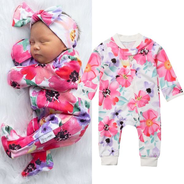 

новорожденного baby girl zipper цветок хлопок romper комбинезон осень нижнее ребёнки одежда, Blue