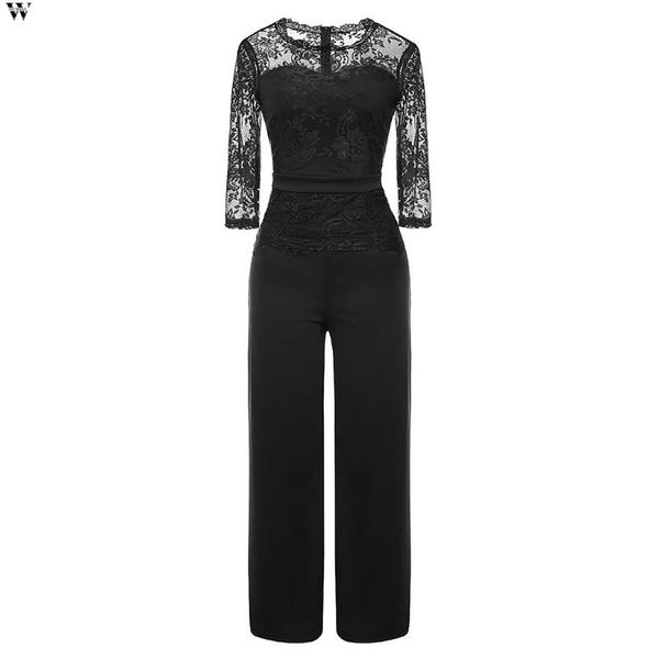 

women three quarter sleeve party and evening casual lace jumpsuit ladies summer loose bodysuit combinaison femme 2.28, Black;white