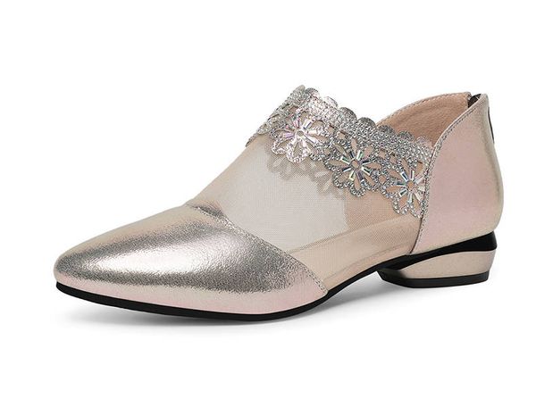 

комфортное лето мягкое дно женщины плоские туфли сетка заостренный toe дышащий ladies квартиры zipper rubber mother плоские туфли, Black