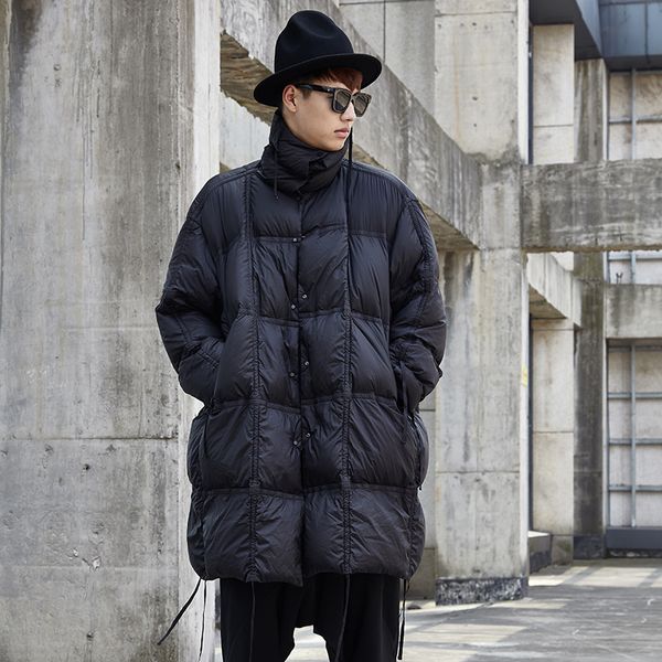 

men winter 80% duck down jacket male loose stand collar parka coat japan streetwear hip hop gothic puffer coat overcoat, Black
