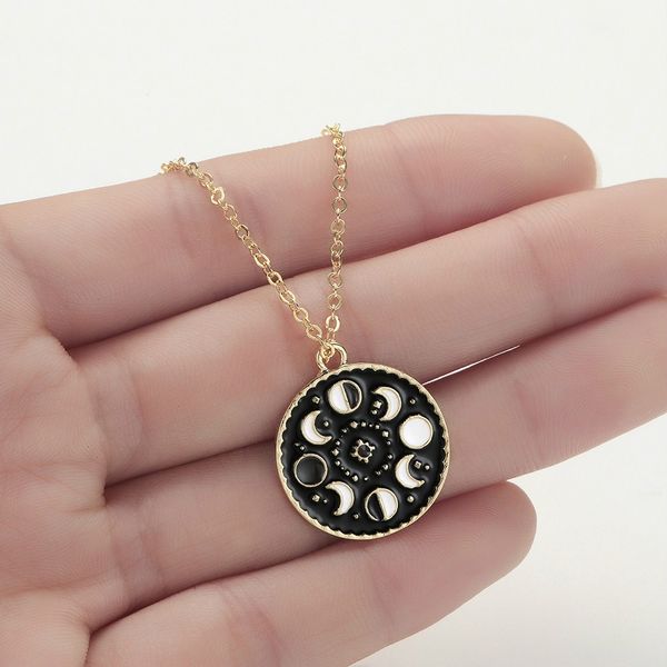 

moon phase necklace galaxy chocker necklaces for women black enamel vintage rouind pendant moon crecent chokers jewelry gifts, Silver