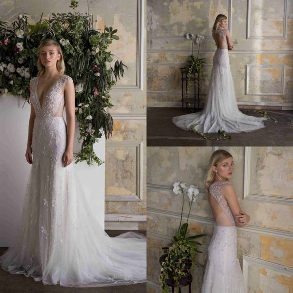 

limor rosen 2019 wedding dresses deep v neck lace wedding dress backless bohemian beach bridal gowns vestidos de noiva, White