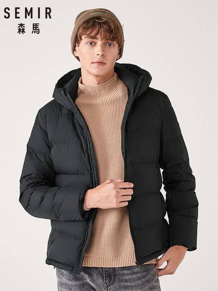 

semir down jacket men 2019 winter new fashion casual hooded short jacket trend handsome black gray duck coat