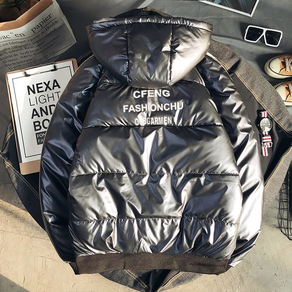 

2018 new bright waterproof and windproof cold men's cotton jacket lovers bread clothes thickening plus cashmere country trend, Black