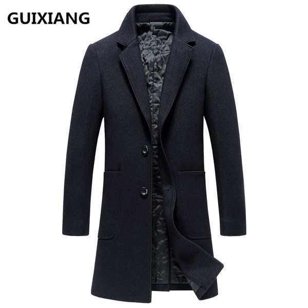 

2017 winter long style men's fashion woolen trench coat jacket men's casual woolen jackets wool business classic men overcoat, Black