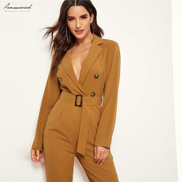 

ginger jumpsuits notched collar double button plunging belted blazer carrot jumpsuit women high waist office lady autumn, Black;white