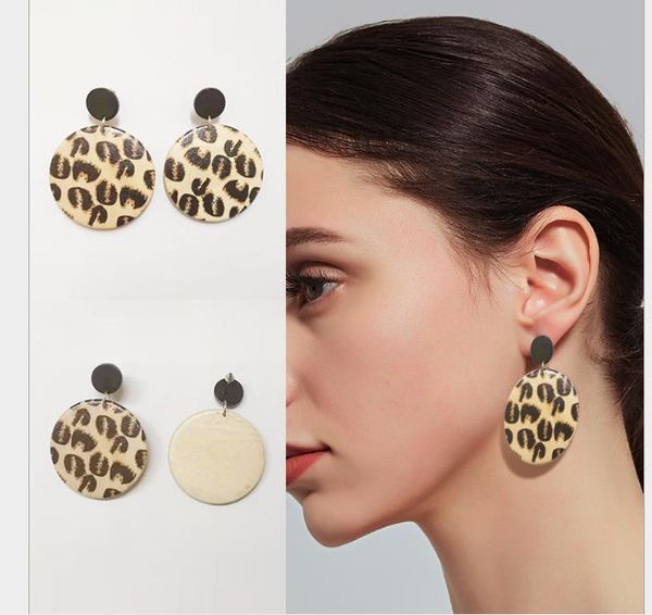 

fashion brand leopard-print ear nails personality baitao geometric circular acrylic leopard-print earrings, Golden;silver