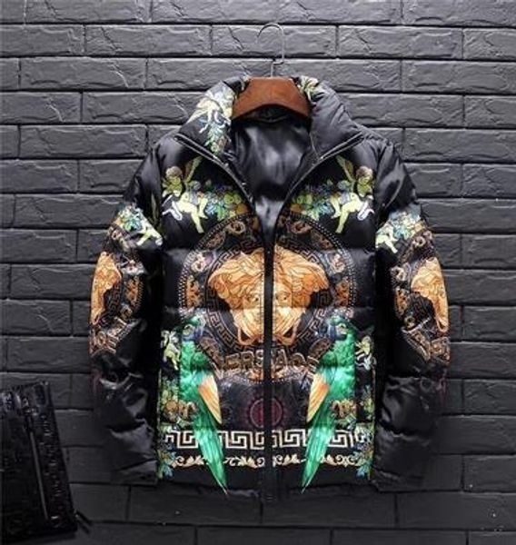 

New fa hion autumn and winter men de igner jacket warm cotton jacket digital printing lim luxury ca ual down jacket, Black