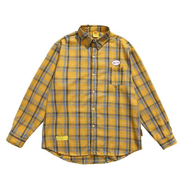 

mens check long sleeve large size shirts hiphop plaid mens vintage male yellow dress men shirt oversize clothes fashion ii50cs