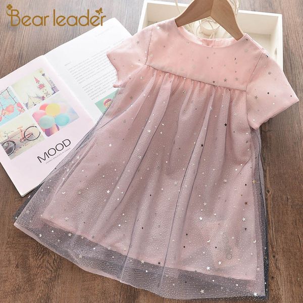

bear leader girls mesh sequins dresses new summer girls short sleeve dress kids voile outfits children birthday clothing 3 8y, Red;yellow