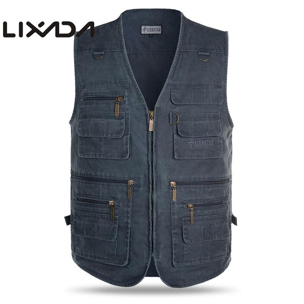 

lixada outdoor fishing waistcoat sleeveless zipper jacket multi-pockets hunting pgraphy hiking climbing fishing vest for men, Gray;blue