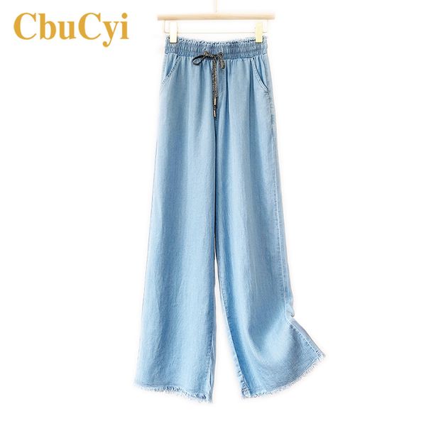 

women high waist jeans 2020 summer thin soft wide leg pants trousers women loose casual bleached drawstring vintage denim jeans, Blue