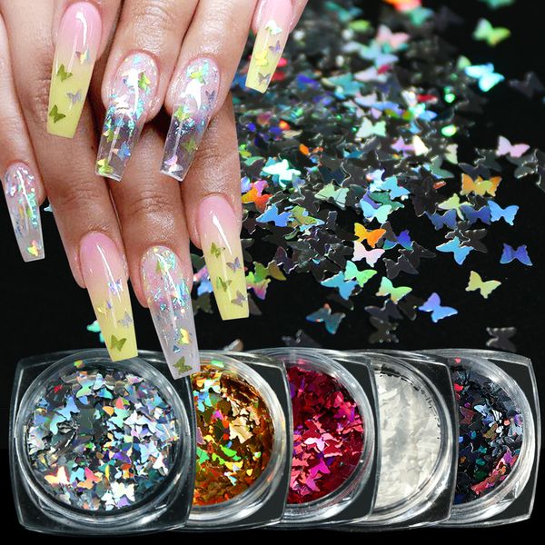 

holographics nail glitter sequins sparkly 3d butterfly ultrathin flakes design mirror polishing manicure accessories, Silver;gold
