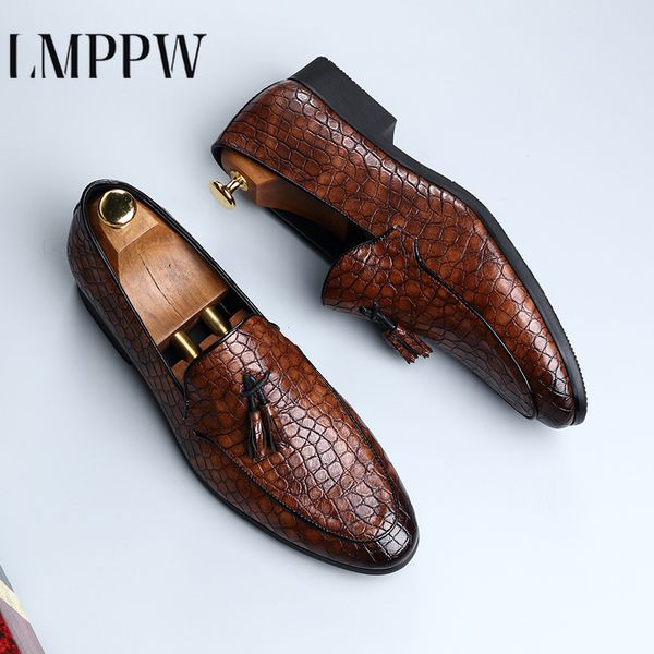 

italian style wedding shoes men loafers men dress shoes casual leather breathable men's banquet business flat 2a, Black