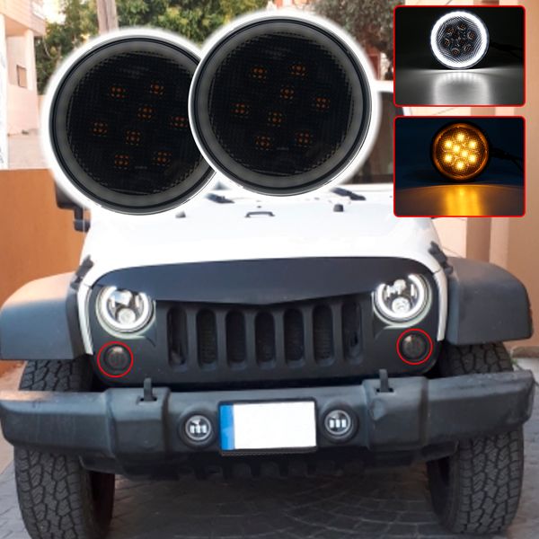 

new white halo ring smoke lens front amber led turn signal light & side marker light fender lamps for wrangler jk