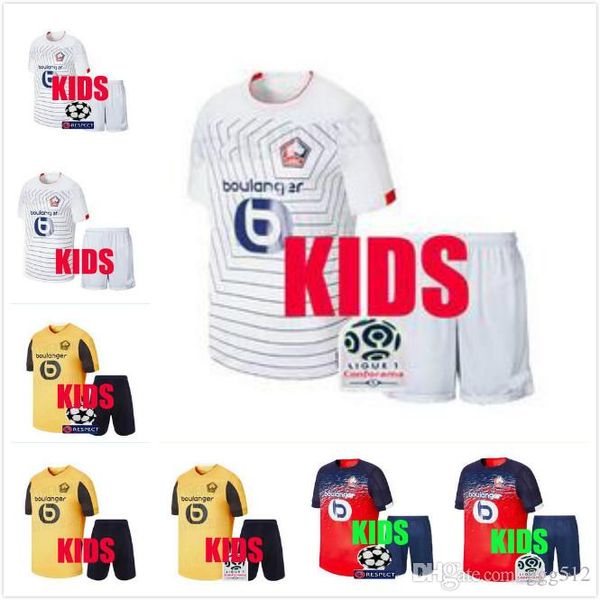 

2019 2020 losc lille soccer jerseys pepe remy maillot bamba r leao football shirt 19 20 lille olympique maillot de foot kids kit, Black;white