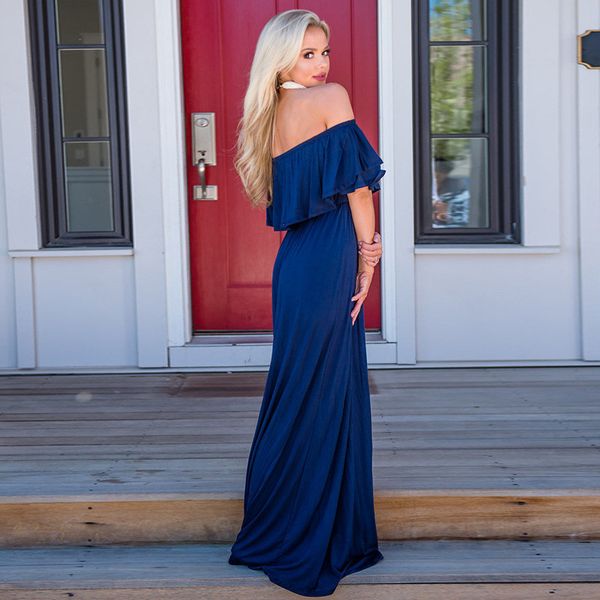 

женщины без рукавов праздничные платья slash шеи летние женские панельные платья дамы твердые макси сексуальное платье с рюшами, Black;gray