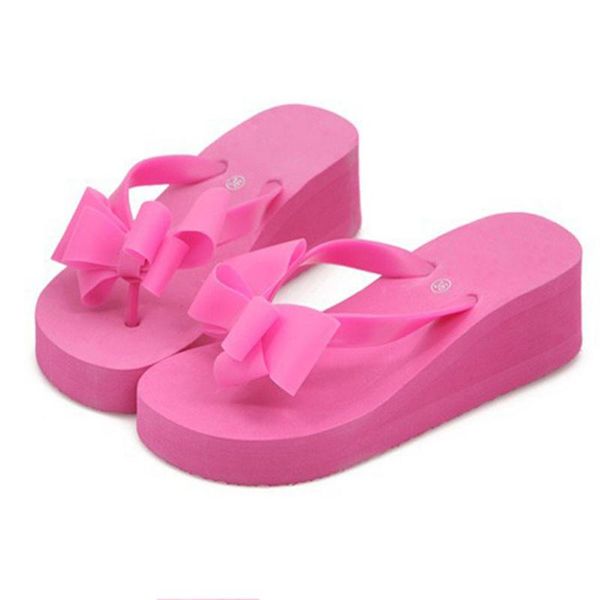 

мода женщины bowknot bohemian дамы сандалии fabala вьетнамки платформа клин высокий каблук плоский тапочки отпуск, Black