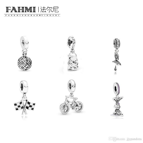 

100% 925 sterling silver ballerina racing finish line dangle charm rabbit harmonious hearts brilliant bicycle hanging charm pendants, Black