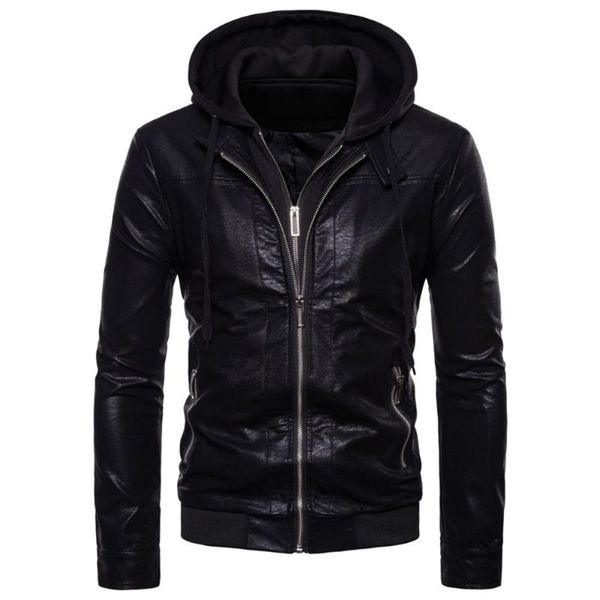 

leather jacket for men black slim fit hooded pu lether jackets coats motorcycle jacket autumn male zipper coat