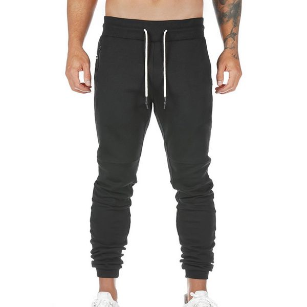 

heflashor 2019 new men's slim fit zipper pants closure closed bottom jogger pants full length soild fashion sweatpants, Black