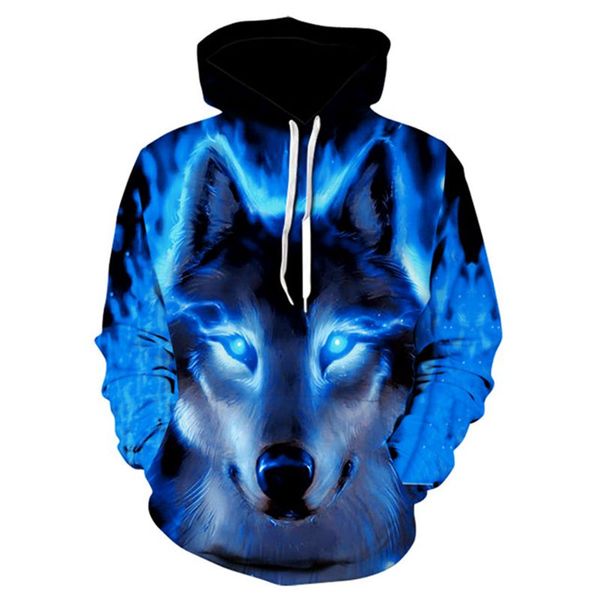 

fashion men wolf animal 3d printed hooded hoodies men / women's shinning wolf design sweatshirts 3d harajuku hoody, Black