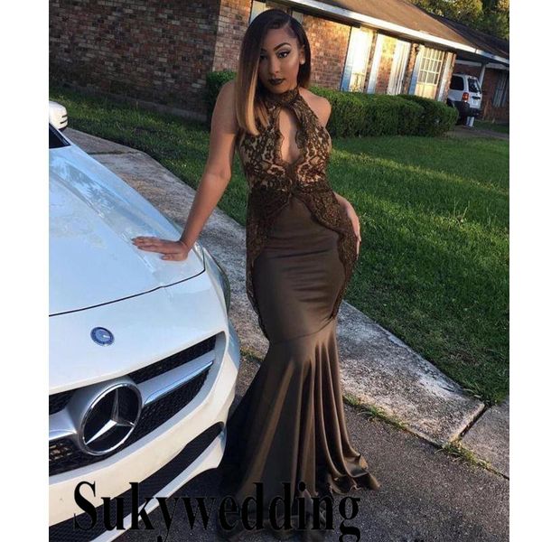 Hot Sexy Mermaid Evening Dresses High Collar Lace Appliques