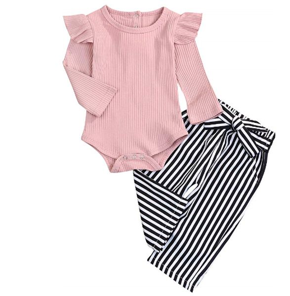 

3pcs newborn baby girl outfits,infant long sleeve ruffle romper bodysuit and floral pants clothes with headband, Blue