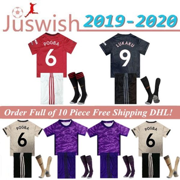 

new 19 20 manchester soccer jersey kids kit united pogba james mata lukaku fred rashford matic kids kit socks shirt 2019 2020 shirt, Black