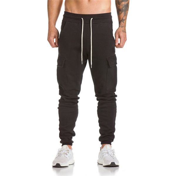 

men's pants mens joggers male casual athletic pancil outdoor fitness sweat man cargo with pockets, Black