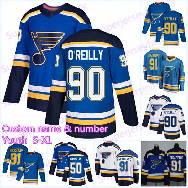 

youth 90 ryan o'reilly st. louis blues jerseys 91 vladimir tarasenko 27 alex pietrangelo 55 parayko 50 binnington schwartz hockey jerse, Black;red