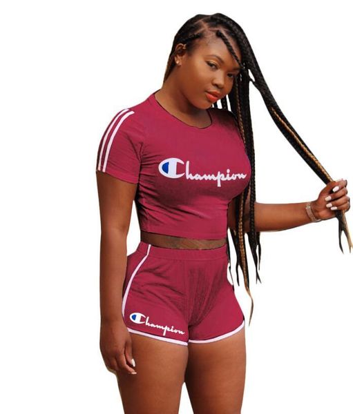 

champions womens tracksuit short sleeve t shirt + pants leggings 2 piece woman set summer designers tracksuits clothes outfits joggers plus, Gray