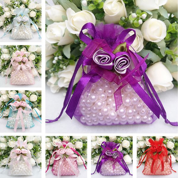 

20pcs/lot high-end dense organza bag korean tulip pattern wedding gift bags drawstring candy gift bag jewelry pouches 9*12cm