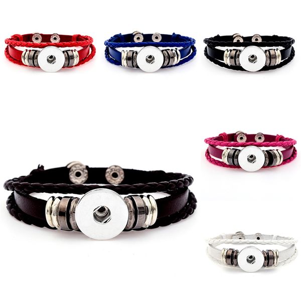 

noosa multi layer braided leather bracelets 18mm chunks interchangeable ginger snap button bangle for women men s fashion jewelry ffj797, Red;brown