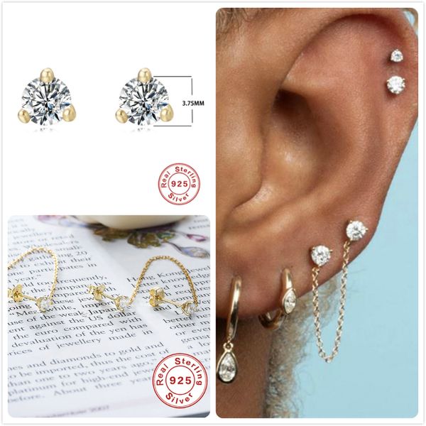 

925 серебряных серег для женщин золота малого циркона серьги девушка подарков хрящ ухо костной серьга женской кисточки aretes r5, Golden;silver