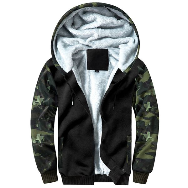 

hoodies men hooded casual wool winter thick warm coat male sweatshirts coat zipper cardigan hoody man clothing eu size, Black