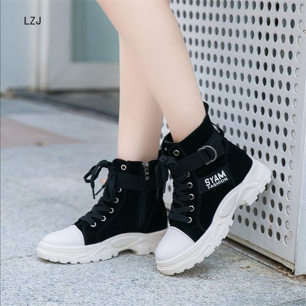 

lzj 2019 women ankle boots winter warm shoes mixed color woman boots fur inside artificial leather lace up shoes platform, Black