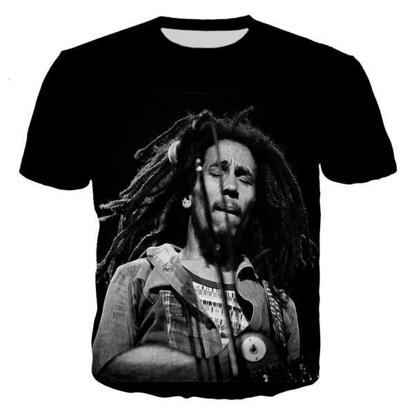 

new fashion women men bob marley funny 3d printing t-shirts casual t shirt hip hop summer xb066, White;black