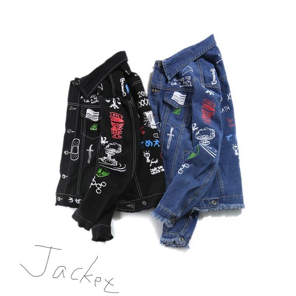 

топы роскошные мужские джинсы куртки мужские streets doodle denim пальто мужские джинсы мотоциклетные пальто куртки азиатского размера беспл, Black;brown